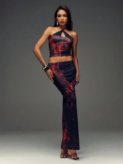 SHEIN Unity Watercolor Ink Painting Effect Tight Fitting Camisole