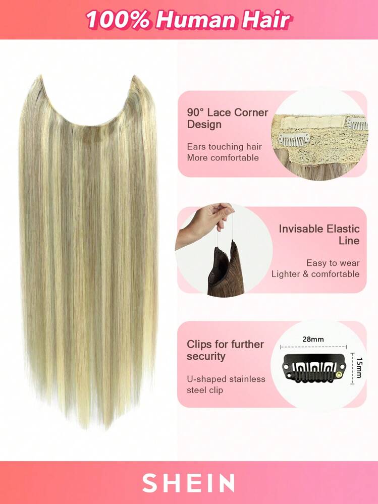 Halo Invisible Wire Human Hair Extensions With Transparent Headband Adjustable Size Removable Secure Clips Hair Extensions - S18/613 - View 2