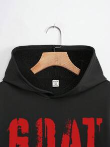 SHEIN Leap Crew Bộ 2 áo hoodie in hình GOAT, Greatest Of All Time và quần dài thường ngày cho bé trai tuổi teen, mùa hè - màu đen - Xem 5