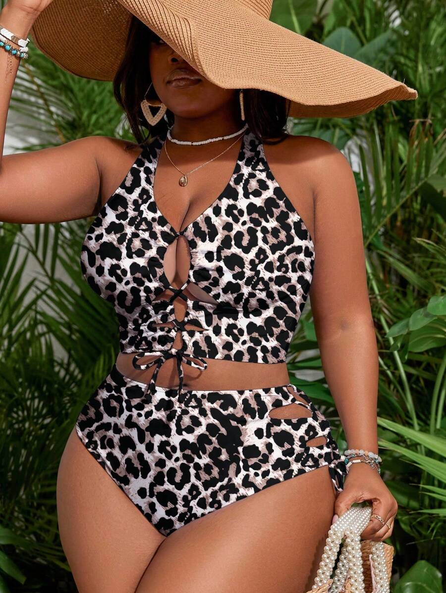 Slaydiva Plus Size Women Leopard Print Bikini Set, Sexy Party Look For New Year 2025 Summer