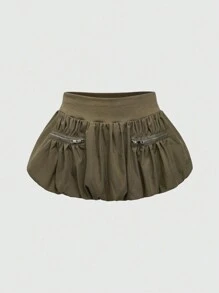 ROMWE Grunge Punk Luftpolster Utility lässiger vielseitiger Reißverschluss Dekor Damen Mini Rock mit niedriger Taille