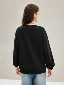 TEENAGE MUTANT NINJA TURTLES | SHEIN 女式休闲卡通圆领长袖图案黑色卫衣，秋冬 - 黑色 - 查看 2