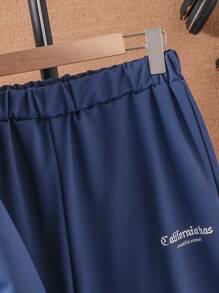 2 件套青少年男孩字母印花对比保暖内衬连帽衫和黑色裤子运动装，适合日常穿着 - 彩色 - 查看 6