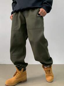 DAZY 男士纯色抽绳休闲裤，适合日常穿着，秋季男士慢跑裤 - 軍綠色 - 查看 4