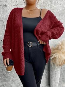 Calvaya 大码女式纯色落肩长袖宽松休闲开衫，秋冬季新年衣服 - 紅色 - 查看 5