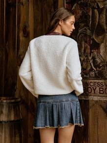 LanaWest Women's Casual Metal Buckle Long Sleeve Pocket Jacket, Autumn & Winter Fall Cloth For Women - White - View 2