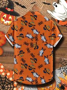 Manfinity Homme Men's Halloween Theme Print Button Down Short Sleeve Shirt - Multicolor - View 2