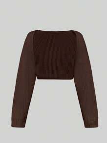 Sweetra 纯色针织休闲开衫，长袖上衣 - 彩色 - 查看 4