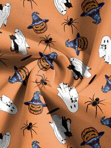 PopScrub Scrub Uniform Top With Halloween Pumpkin & Ghost Pattern - Multicolor - View 4