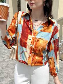 INAWLY Women's Autumn Full Print Dropped Shoulder Long Sleeve Loose Casual Fashion Shirt - Multicolor - View 3