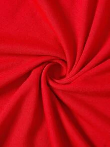 SHEIN Essnce 爱心印花休闲简约图案圆领短袖修身大码女式 T 恤，适合夏季，可作为情人节礼物 - 紅色 - 查看 4