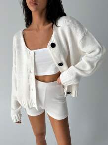 Aloruh Áo len cardigan cổ tròn dệt kim cáp phong cách retro mới cho nữ mùa thu đông - trắng - Xem 9