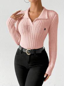 Chiquease Women's Long Sleeve Elegant Fitted Knight Pattern Knit Sweater