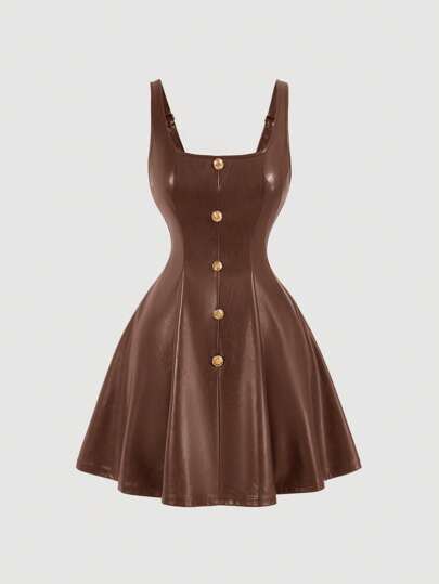 SHEIN MOD Robe femme à glissière avec boucle métallique en PU noir, retour à l'école, mini-jupe, tenues d'automne pour femmes, robe, robe noire, robe de bal, tenue de concert pour femmes, tenues de festival rave