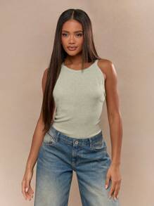 MISSGUIDED Débardeur moulant sans manches à côtes, body casual de base. Tenue de fête de la Saint-Patrick à thème irlandais, élastique, mince, avec des attributs de chance. Tenue de célébration