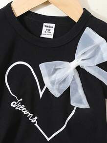 Baby Girl Butterfly Mesh Sheer Chest Heart Black Short Sleeve T-Shirt, Cool For Summer - Black - View 5