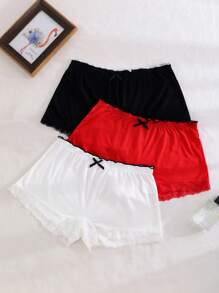 PetitDoll 3pcs/Set Women Casual Lace Panel Ribbed Trim Boyleg Briefs - Multicolor - View 3
