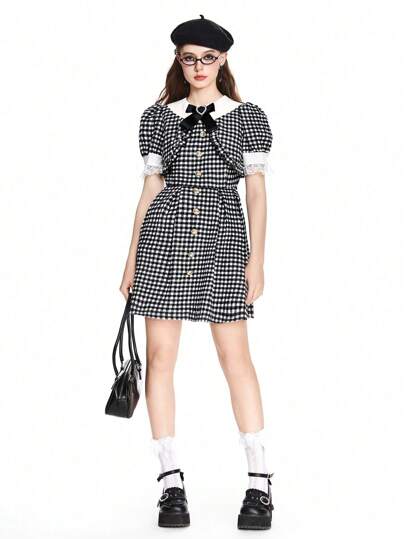 Kawaii Women Summer Cute  Ruffled Sleeve Mini Dress