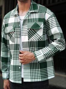 Manfinity Homme 男士格子长袖休闲夹克，带口袋，秋冬 - 彩色 - 查看 4