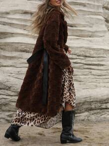 Aveloria Vintage Casual Shearling Teddy Houndstooth PU Waist Cinched Long Sleeve Jacket Fall Cloth For Women