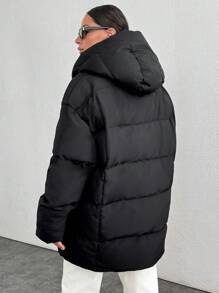 EURMUSE Shawl Collar Long Puffer Winter Coat Jacket - Black - View 2
