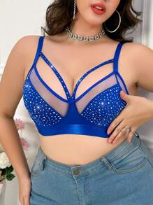 1 قطعة حمالة صدر لاسلكية مزينة بالراين ستون من الحرير الحليبي مقاس كبير، حفلات موسيقية