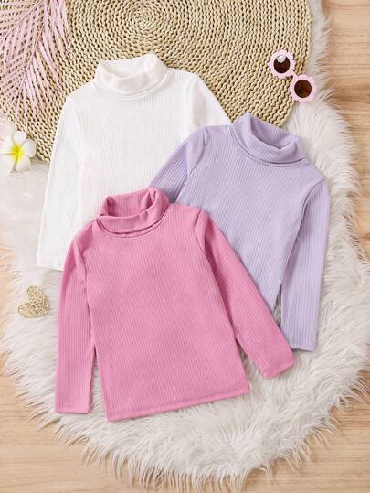 Genkimix Kids Young Girl Knitted Turtleneck Undershirt, Soft & Comfortable Knit Fabric, Turtleneck Design Effectively Protects Young Girl Neck From Cold Wind, Adds Warmth, Simple & Classic Style Fits Various Layering, Suitable For Casual Wear, Outdoor Activities In Autumn & Winter