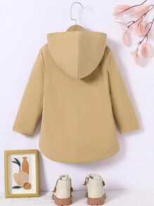 年轻女孩休闲连帽拉链口袋长袖保暖内衬夹克，适合户外、秋冬季保暖防风 - 卡其色 - 查看 2