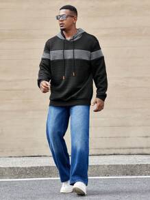 Manfinity Homme Men's Plus Size Hooded Sweatshirt With Drawstring, Colorblock Design, Casual, Autumn - Multicolor - View 4