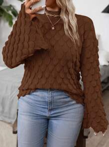 Franclia Textured Floral Pattern Plus Size Crew Neck Long Sleeve Sweater