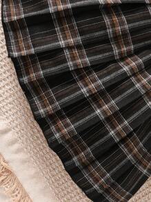 2 piezas Conjunto informal de niña joven con sudadera de felpa con cuello y falda a cuadros plisada, primavera/otoño - Gris - Ver 3