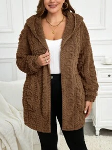 SHEIN LUNE 大码连帽心形图案双面夹克，适合冬季