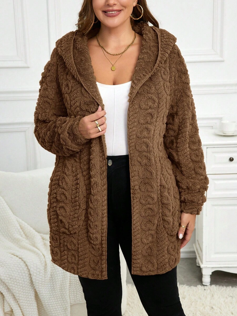 SHEIN LUNE 大码连帽心形图案双面夹克，适合冬季