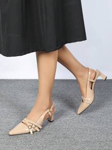 CUCCOO BIZCHIC Women's Black Pointed Toe Chunky Mid Heel Pumps - Apricot - View 3