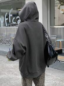 DAZY Sweat-shirt à capuche femme surdimensionné avec imprimé léopard et motif de lettre