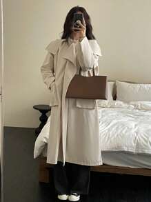 DAZY Áo khoác gió trang trí phong cách thường ngày mới cho nữ mùa thu - Màu Khaki - Xem 7