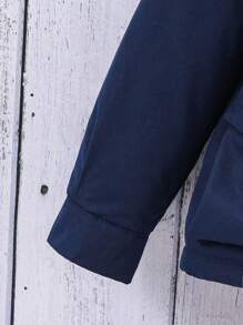 SHEIN Parka mi-longue décontractée pour jeune fille, capuchon, doublure thermique, taille corsetée, coupe-vent, automne et hiver - Bleu marine - Voir 5