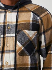 Manfinity VCAY Men's Loose Fit Drop Shoulder Hooded Button Jacket For Autumn & Winter, Flannel - Multicolor - View 1