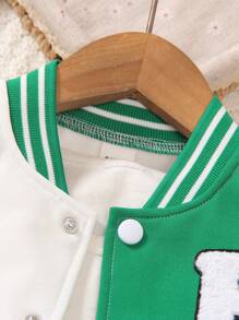 SHEIN Áo khoác bóng chày thêu hình gấu màu tương phản cho bé trai - Màu xanh lá cây đậm - Xem 8