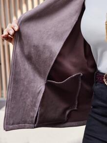 EMERY ROSE Plus Size Women's Autumn Patchwork Fringe Design Long Sleeve Biker Jacket,Autumn&Winter Women Clothes,Plus Size Fall Clothes - Dusty Pink - View 7