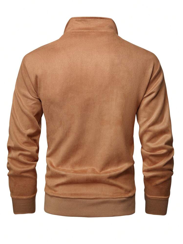 Manfinity Homme 男士休闲日常字母压纹拉链夹克，秋季 - 棕色 - 查看 2