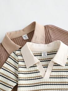 SHEIN 2 buc. Cămăși tricotate moi, respirabile și confortabile pentru bebeluși, potrivite pentru mai multe anotimpuri, cu material flexibil și elastic, pentru o mișcare fără restricții. Include două variante de culoare pentru a satisface diferitele preferințe ale bebelușului și ale părinților. - Multicolor - Vizualizare 6