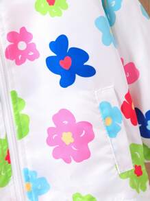 Baby Girl Casual Cute Floral Printed Zip-Up Hooded Jacket, For Autumn - White - View 4