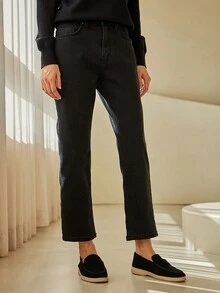 DAZY Quần Jeans Ống Thẳng Túi Bên Hông Thường Ngày Cho Nữ - màu đen - Xem 5