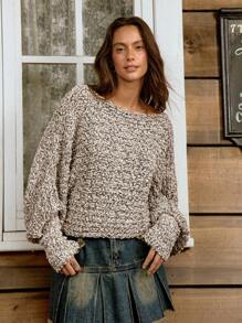 LanaWest Women's Simple Long Sleeve Sweater, Casual Daily Wear Knit Pullover Fall Winter - Grey - View 3