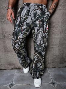 Manfinity EMRG 男士花卉印花工装口袋宽腿宽松休闲牛仔裤 - 彩色 - 查看 5