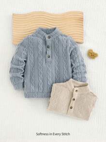 Cozy Pixies 2 件装男婴纯色针织柔软立领开衫上衣套装