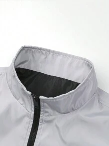 Manfinity Homme Men's Solid Color Long Sleeve Cargo Pocket Casual Jacket, Fall - Grey - View 3