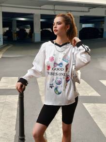 SHEIN 青少年（女孩）休闲街头时尚可爱酷炫 Y2K 美学运动平纹 T 恤 - 彩色 - 查看 2