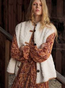 Maija Women's Plain Single-Breasted Loose Fit Faux Shearling Jacket, Autumn/Winter